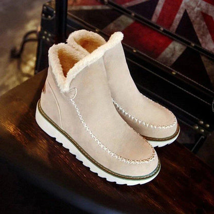 A pair of stylish, non-slip snow boots with a warm artificial wool lining, perfect for British winter weather