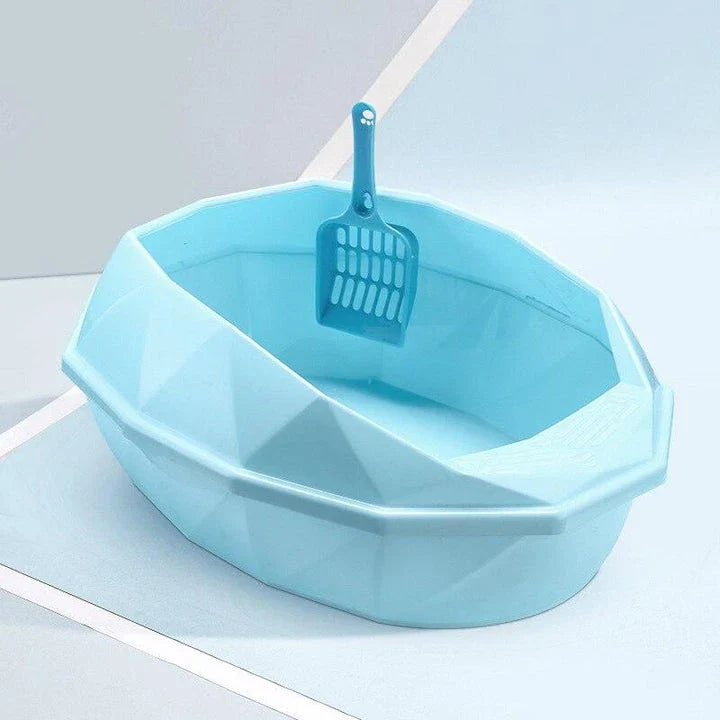 A stylish, crystal-shaped detachable semi-enclosed cat litter tray in pink colour, designed to provide privacy and reduce litter scatter for your feline friend.