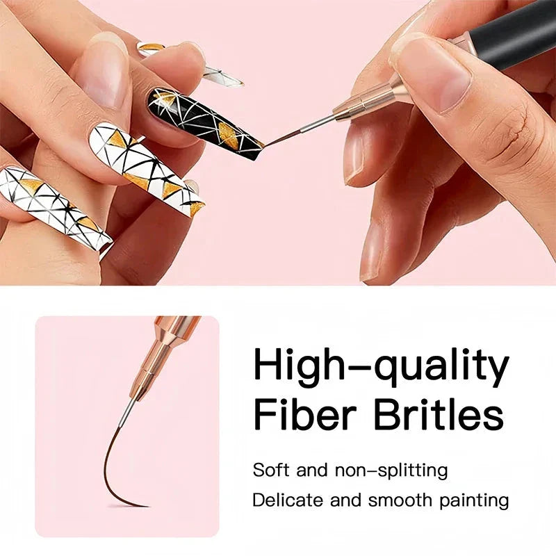 Professional Stripe Nail Art Brushes in various sizes for intricate nail art designs