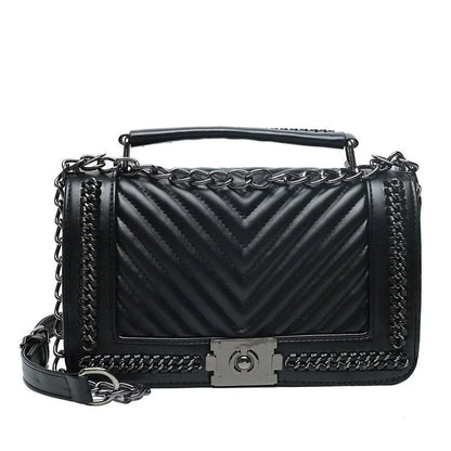 Fashionable leather messenger bag with chain strap in a range of vibrant colours, designed for style and functionality