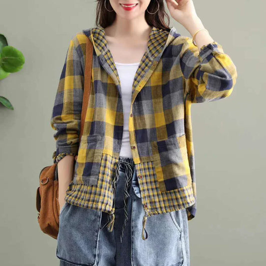 Premium plaid cotton hooded jacket in various colours, showcasing classic British style and modern comfort