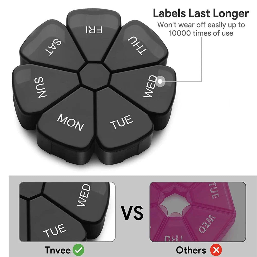 Compact 7-Day Travel Pill Organiser with Seven Individual Compartments for Medications and Supplements