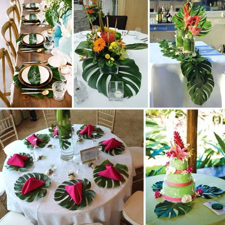 Beautifully designed palm leaf placemats made from premium silk cloth, offering a touch of natural elegance to your table.
