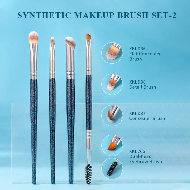 Exquisite 4-piece eyeshadow and concealer makeup brush set with natural goat hair and synthetic fibres for flawless makeup application