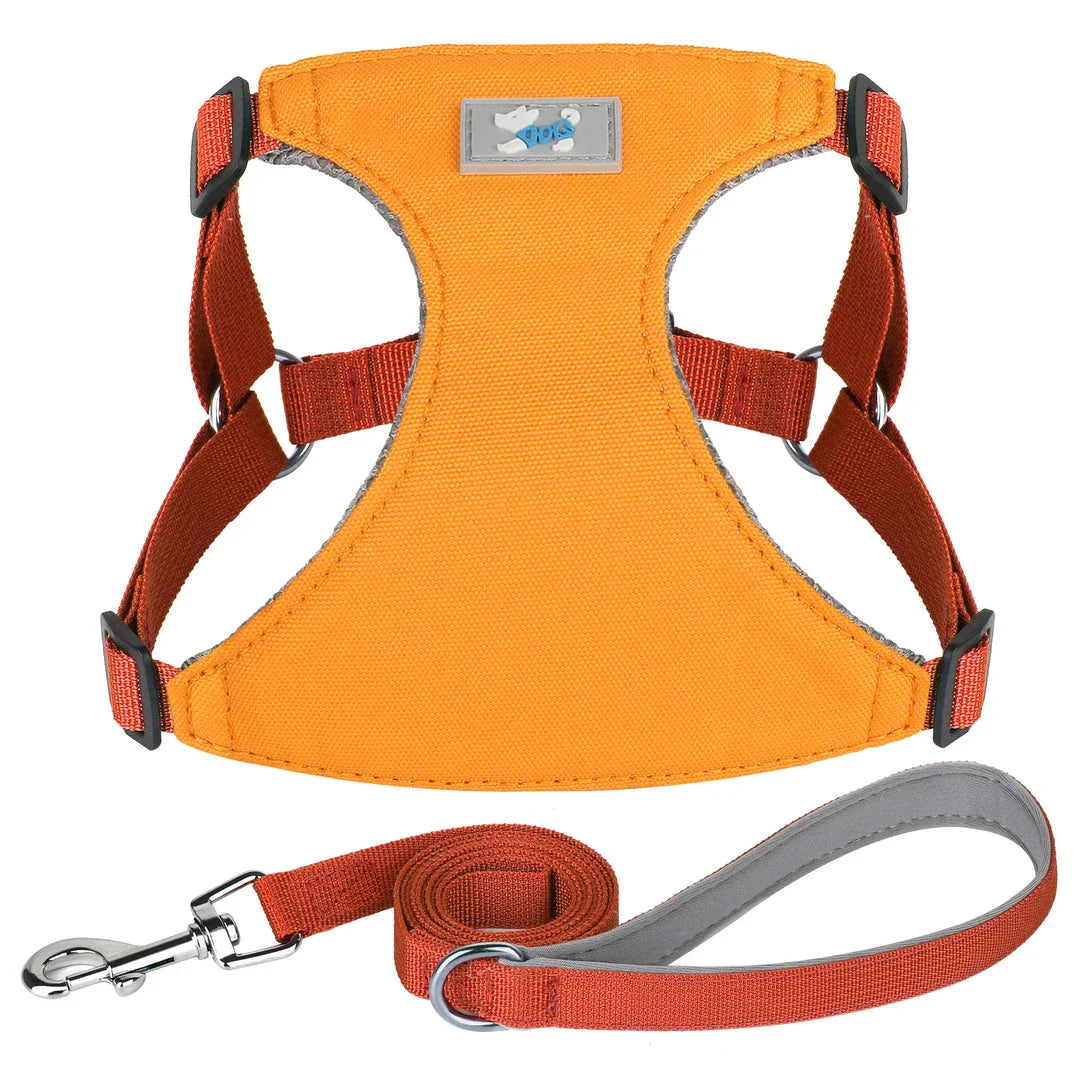 Premium Adjustable Nylon Dog Harness and Leash Set in vibrant yellow colour, designed for comfort and style during walks and outdoor adventures.