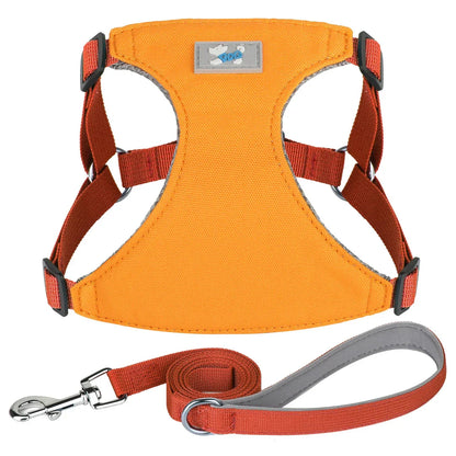 Premium Adjustable Nylon Dog Harness and Leash Set in vibrant yellow colour, designed for comfort and style during walks and outdoor adventures.