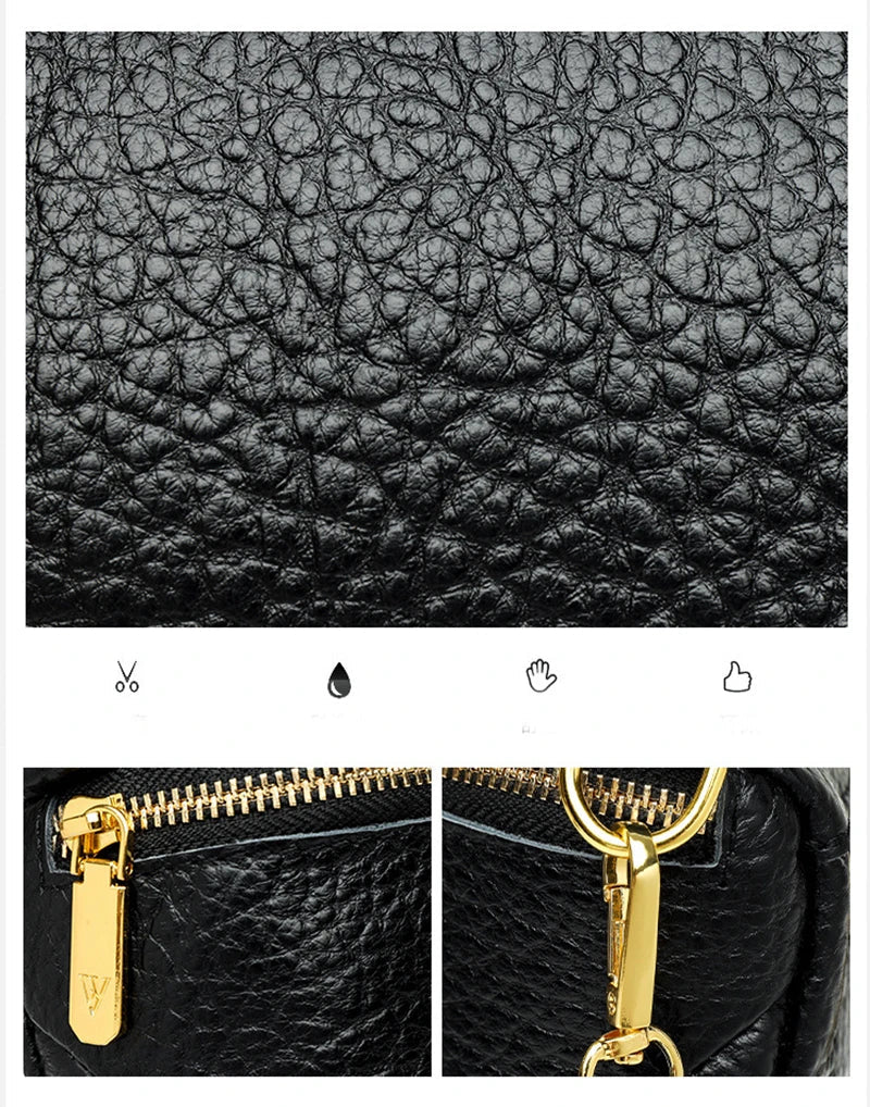 Elegant leather crossbody bag with adjustable strap, multiple pockets, and premium cowhide construction for the modern British woman