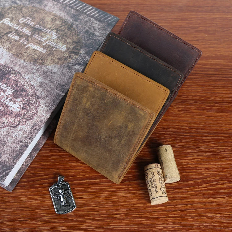 Premium short leather wallet in brown, tan, and black colours for British gentlemen