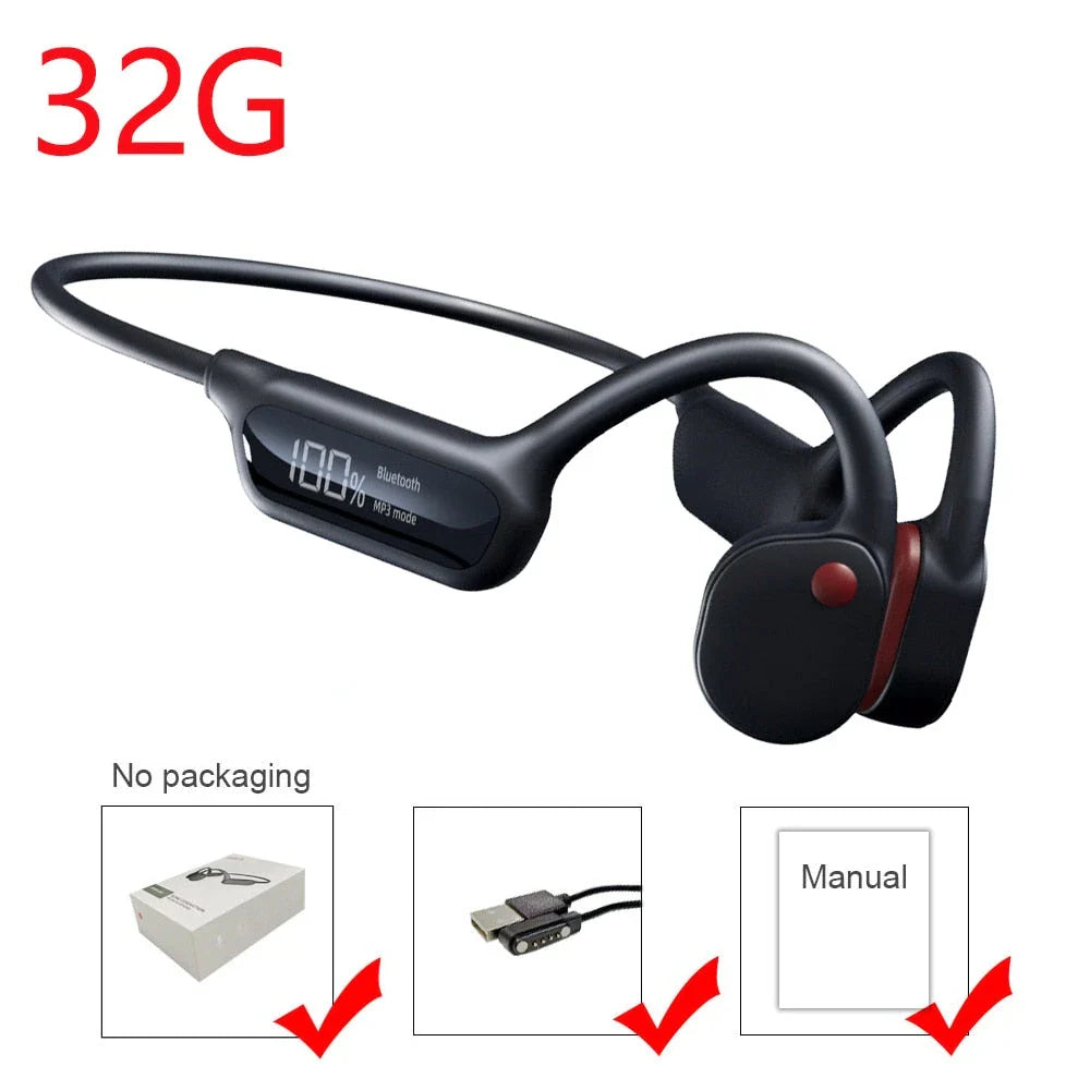 Bone conduction wireless earphones with integrated MP3 player, Bluetooth 5.3, and waterproof IPX8 design