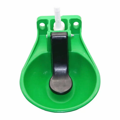 Automatic water bowl for horses made of durable, weather-resistant plastic with a self-regulating design for consistent hydration.