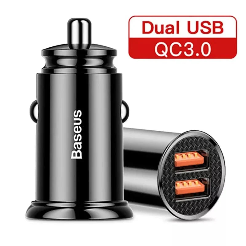 High-Performance 30W Dual-Port Fast Car Charger with USB and USB-C ports for lightning-fast charging on the go