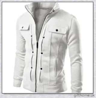 A stylish cardigan jacket made of a blend of polyester and cotton, offering a comfortable and versatile design for everyday wear.