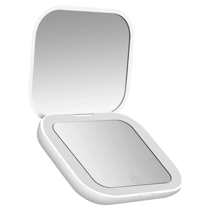 Compact LED-Lit Folding Makeup Mirror with 2x Magnification for Precise Makeup Application