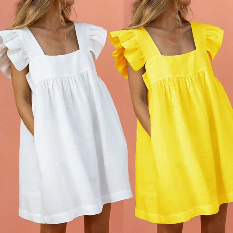 A sophisticated casual dress in a timeless solid colour, made from premium polyester for ultimate comfort and style.