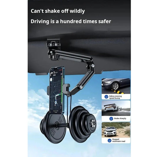 Premium 360-degree adjustable car phone holder for rearview mirror, featuring a durable and versatile design for secure smartphone mounting