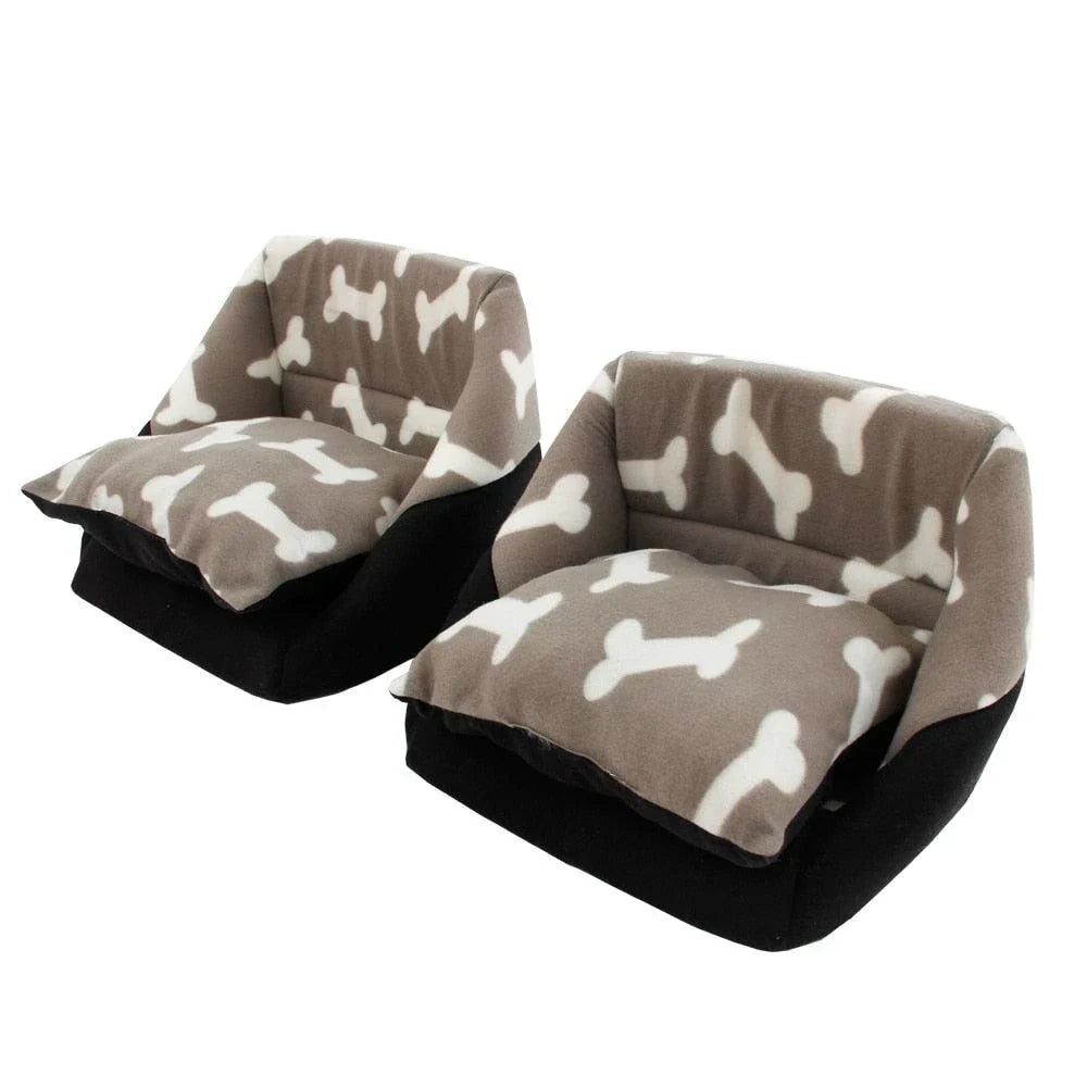 Premium pet bed with a charming bone print design, offering soft, breathable comfort and support for your canine companion