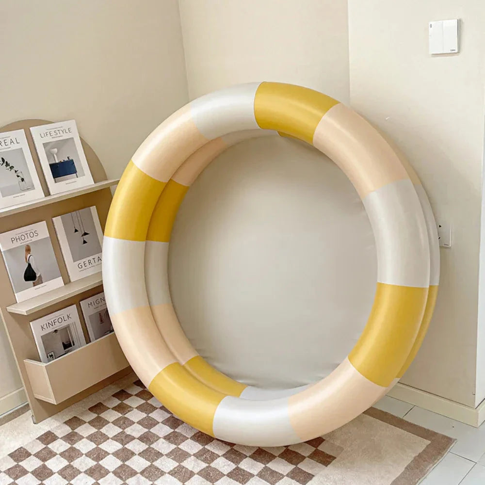 Inflatable Baby Swimming Pool in Beige Dinosaur Pattern, Perfect for Outdoor Summer Fun