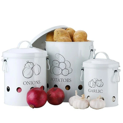 Premium metal storage containers with perforated sides for ventilation and built-in handles for easy transport