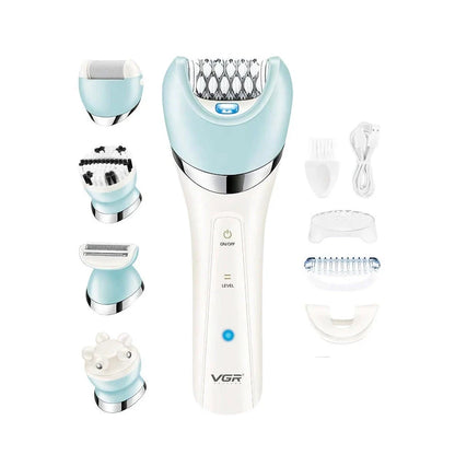 Premium 5-in-1 Rechargeable Electric Grooming Kit for Women with Interchangeable Heads, Waterproof Design, and Long-Lasting Battery