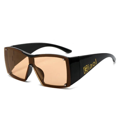Oversized square sunglasses with black lenses and a durable plastic frame, offering UV400 protection and adaptive photochromic technology.