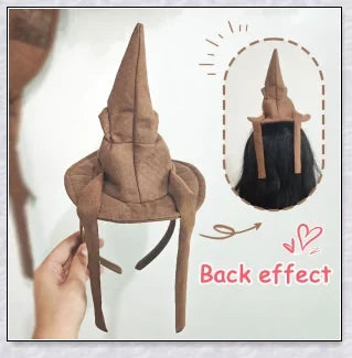 Sortband Halloween Witch Hat Headband in red, green, and brown colours with a detachable witch hat design