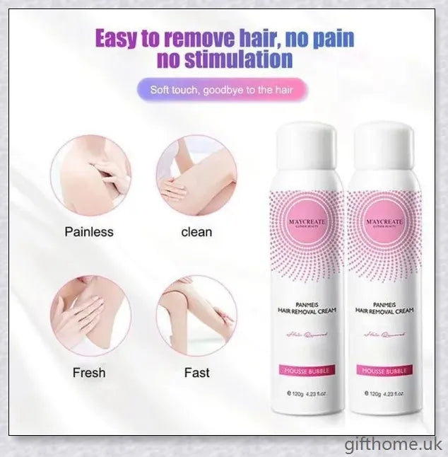 100% Natural Hair Removal Spray that gently dissolves unwanted body hair, leaving skin soft and smooth