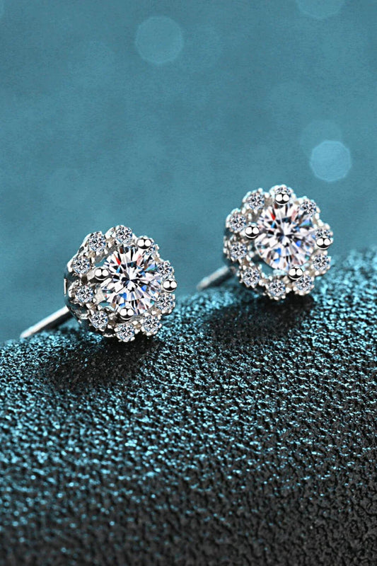Captivating Moissanite Floral Stud Earrings in 925 Sterling Silver with Zircon Accents