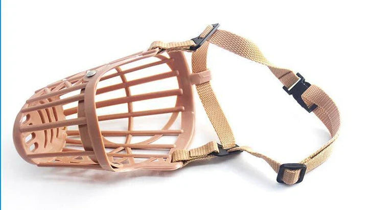 Premium brown plastic dog muzzle basket with adjustable straps for secure and comfortable fit