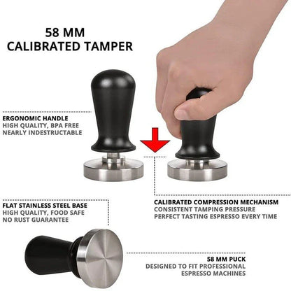 Premium stainless steel coffee tamper with ergonomic design and variety of size options for baristas and coffee enthusiasts