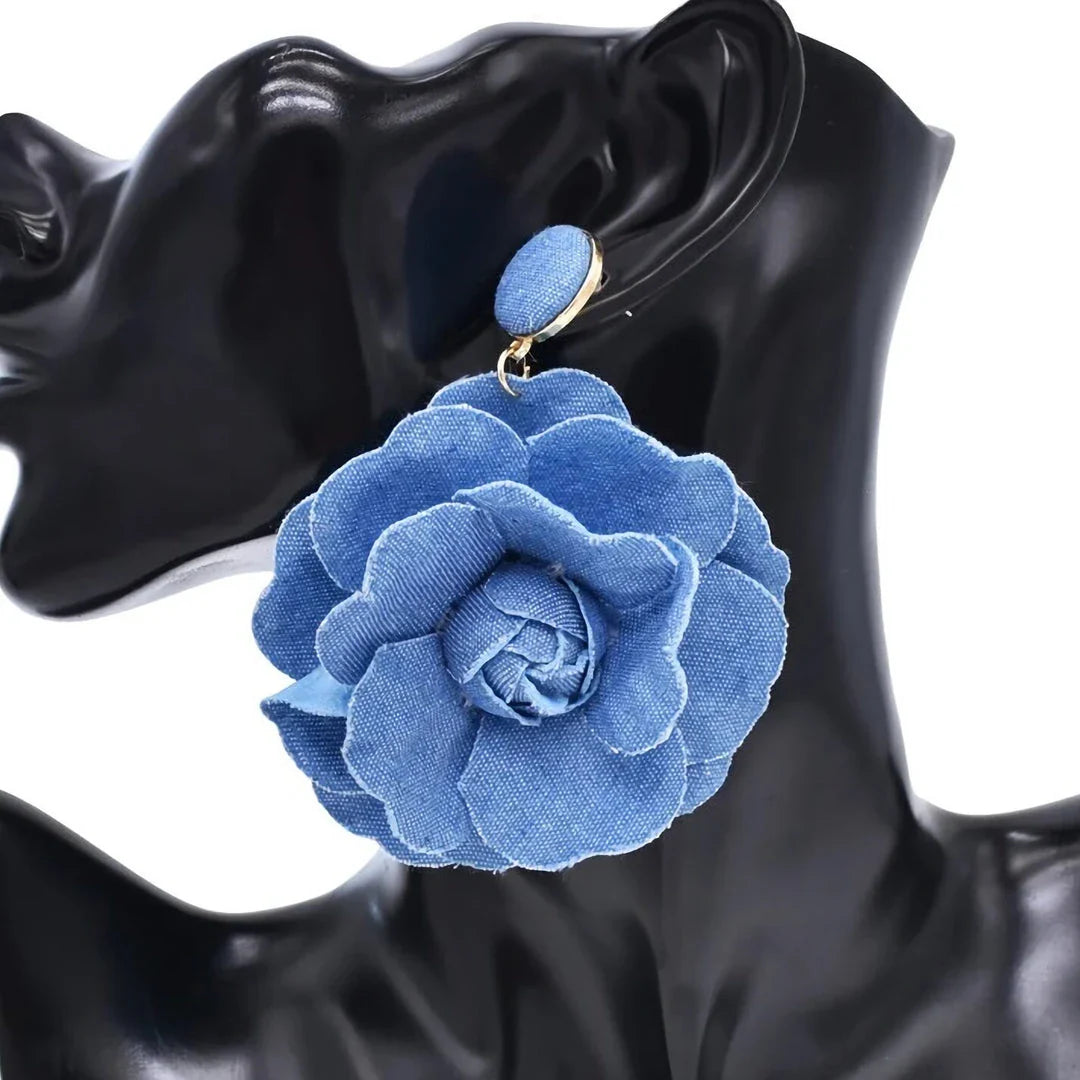 Exquisite denim drop earrings with charming accents, perfect for elevating British fashion and style