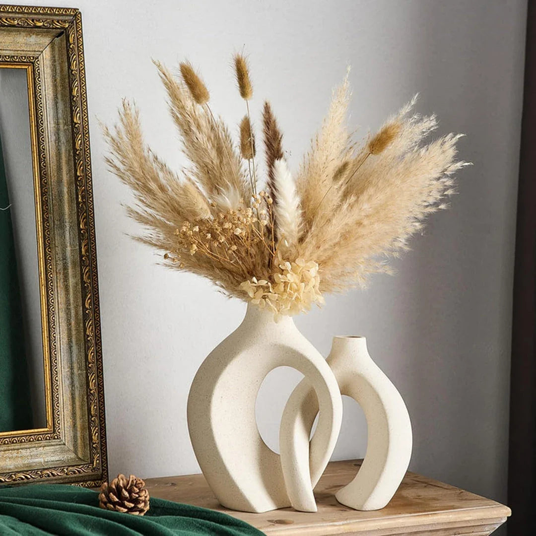 Elegant European White Ceramic Vase Set with Textured Design and Sleek Silhouettes