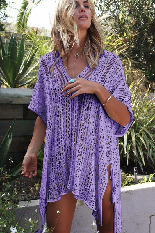 Premium knitted bikini blouse with unique hollow thread design, soft and breathable fabric, and flattering loose silhouette for effortless British summer style