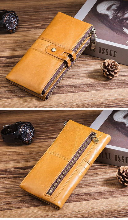 Trendha Premium Cowhide Leather Wallet with Multiple Card Slots and Secure Zipper Compartment