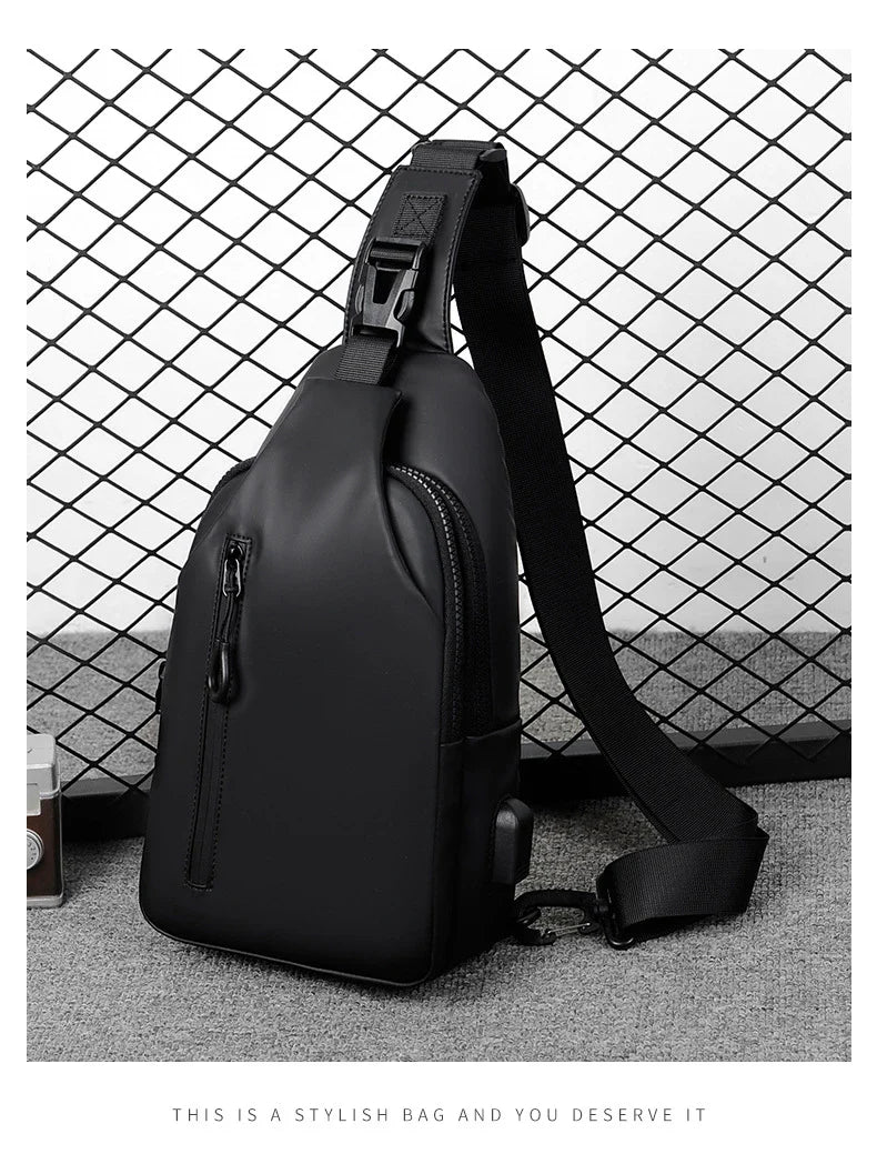 Versatile blue sling crossbody backpack for men with adjustable strap and spacious interior