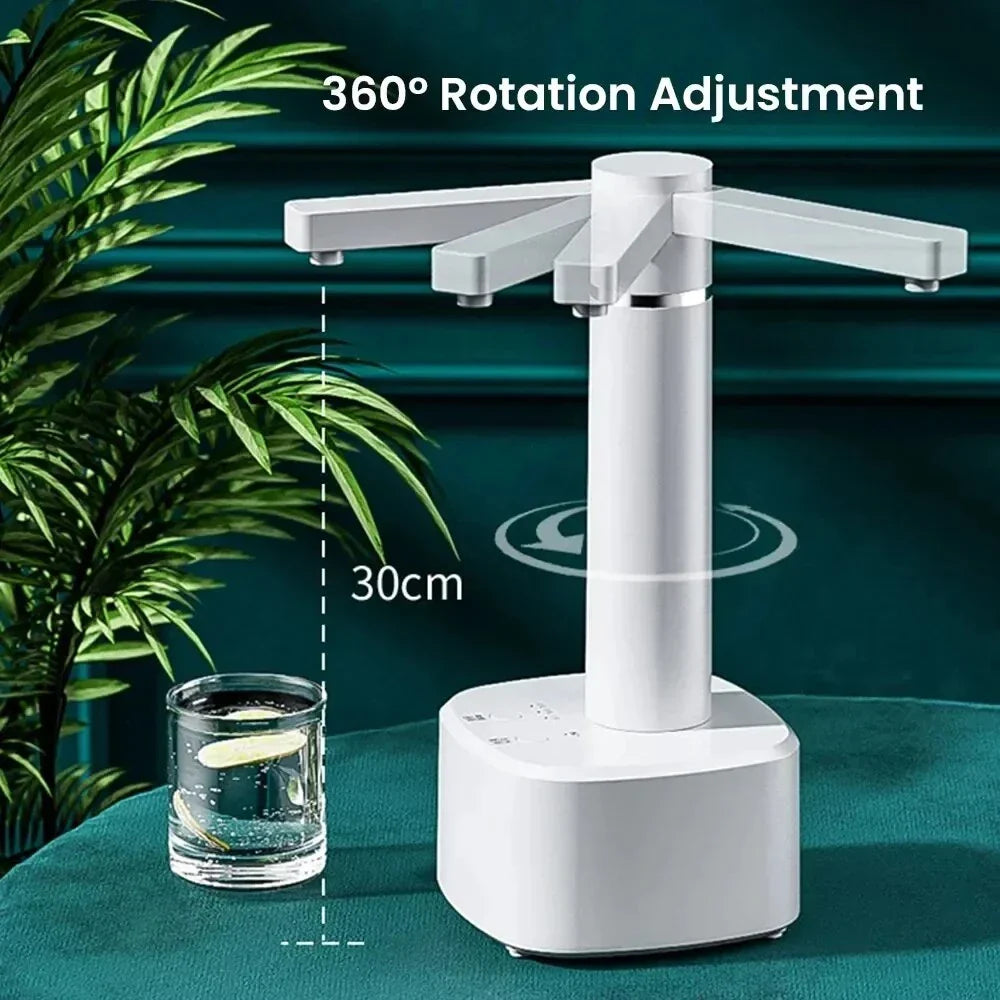Electric water dispenser with adjustable flow, rechargeable USB power, and dual-use desktop or bucket compatibility