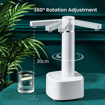 Electric water dispenser with adjustable flow, rechargeable USB power, and dual-use desktop or bucket compatibility