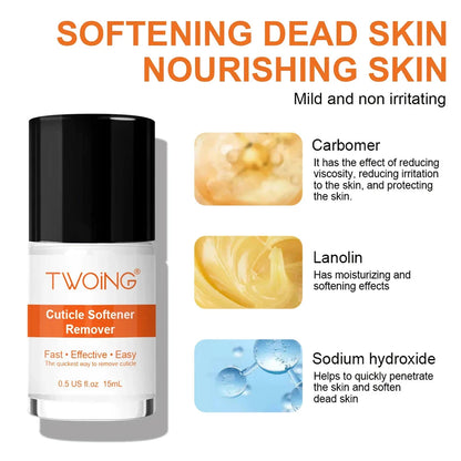 Premium 15ml cuticle softener and moisturiser for hand and foot nail care, softens and hydrates dry, brittle nails