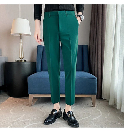 Premium men's suit trousers in a variety of colours, featuring a subtle textured drape and exceptional stretch for all-day comfort and style.