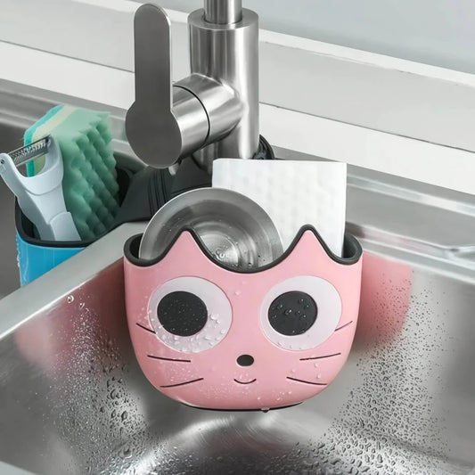 Creative Cartoon Cat Sink Drainage Bag - a charming and functional organiser for keeping your kitchen sink tidy and essentials within reach.