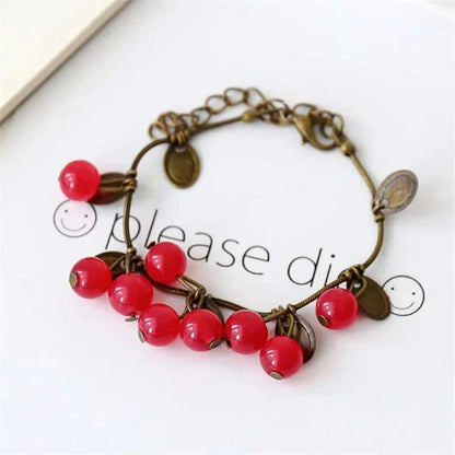 Boho Vintage Cherry Coin Bangle for Girls - Handcrafted with Acrylic and Zinc Alloy for Durable, Long-lasting Wear