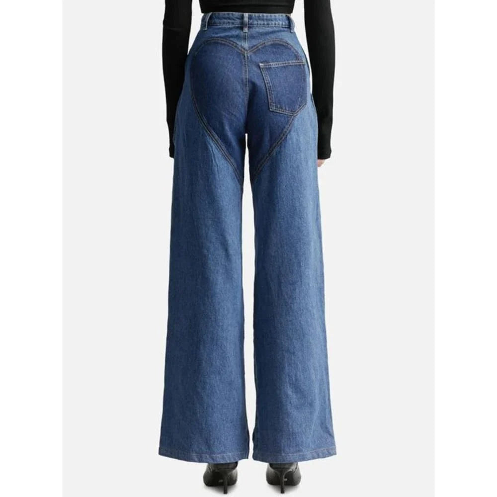 Premium high-waisted contrast denim jeans with straight leg cut for the stylish British woman