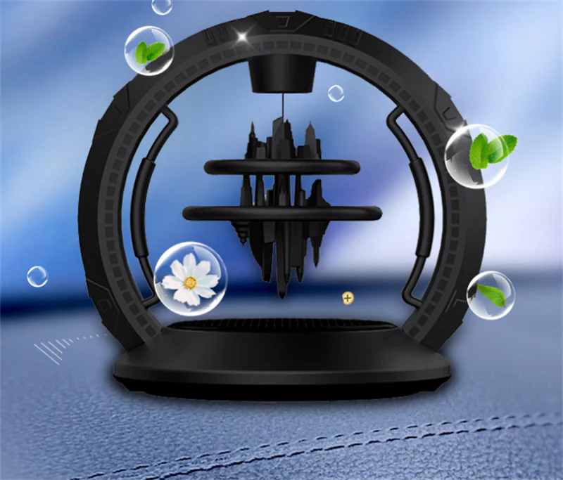 Sophisticated solar-powered car fragrance diffuser with natural plant-based aromatherapy technology