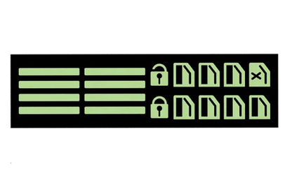 Fluorescent car button stickers emitting a bright green glow for easy visibility in the dark