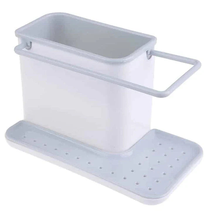 A premium multifunctional kitchen organiser with storage compartments, a towel rail, and a drip tray for keeping your sink area tidy and organised.