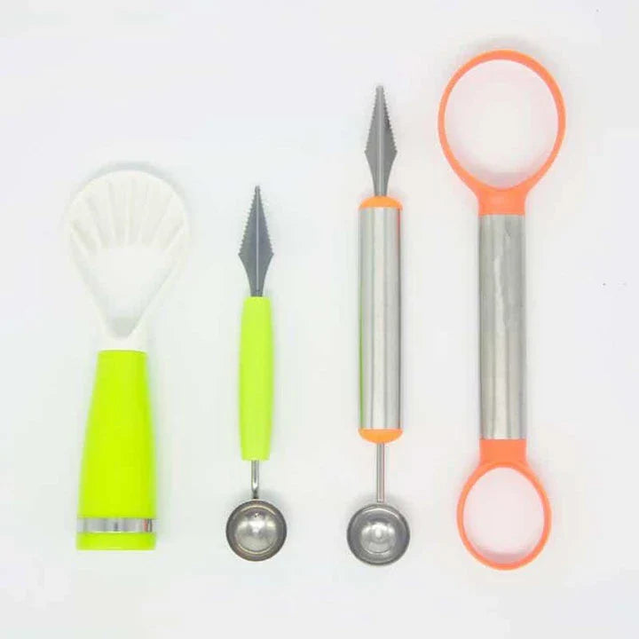 A set of premium stainless steel fruit carving tools for creating intricate designs and delicate garnishes