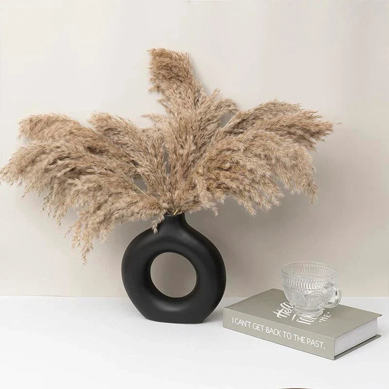 Circular Hollow Ceramic Vase in a minimalist, Nordic-inspired design for elegant home decor