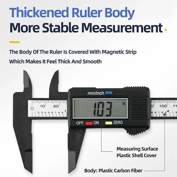 High-Precision Digital Vernier Caliper made of durable carbon fibre with clear LCD display and versatile measuring capabilities