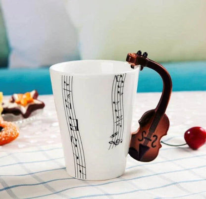 Premium eco-friendly ceramic mug with unique musical instrument-themed designs, a charming and sustainable addition to any kitchen.