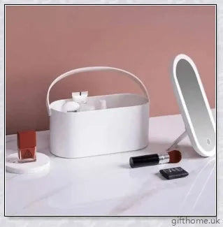 Chic portable makeup case with adjustable LED lighting and rotatable mirror stand