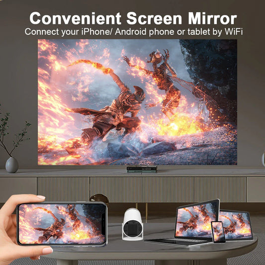 4K WiFi6 Portable Home Cinema Projector with Android 11, dual WiFi, and 260 ANSI lumens for brilliant visuals